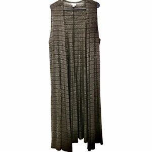 LuLaRoe Black & Glitter Gold Stripes Open Sides Plus Size Vest Duster Cardigan